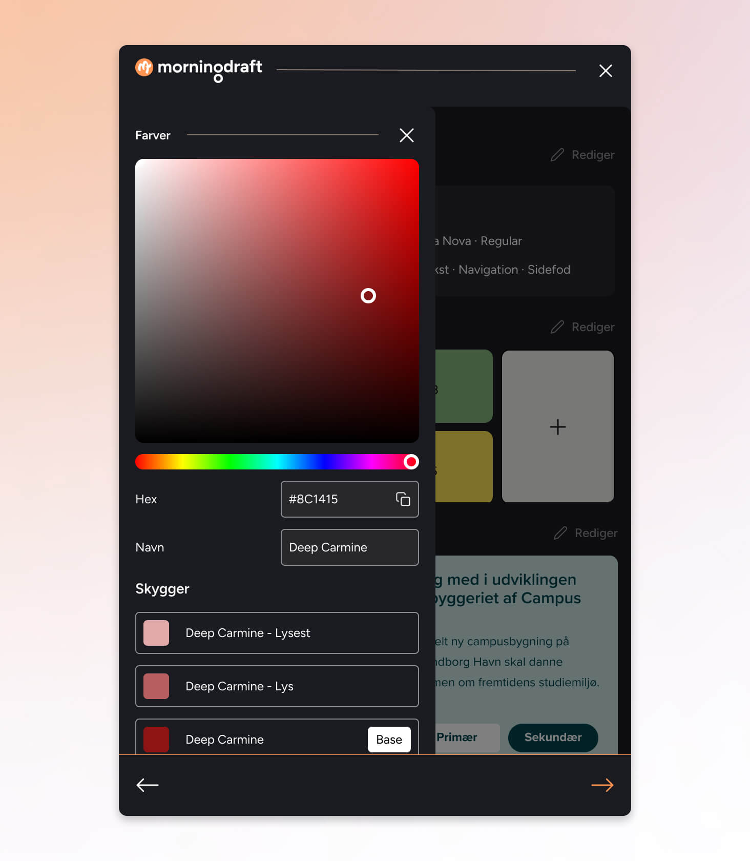 Morningdraft farvevælger i styleguide